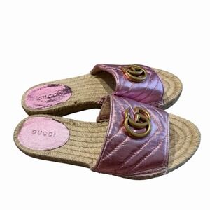 Gucci Marmont Metallic Rosa Pink GG Espadrille Slide Sandals 35.5 Women